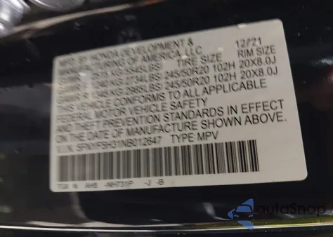 2022 Honda Pilot 2Wd Sport from USA, damaged, VIN 5FNYF5H31NB012647